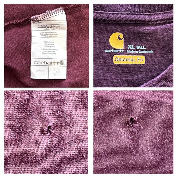 Carhartt T Shirt Maroon XL Tall - Picture 6 of 13